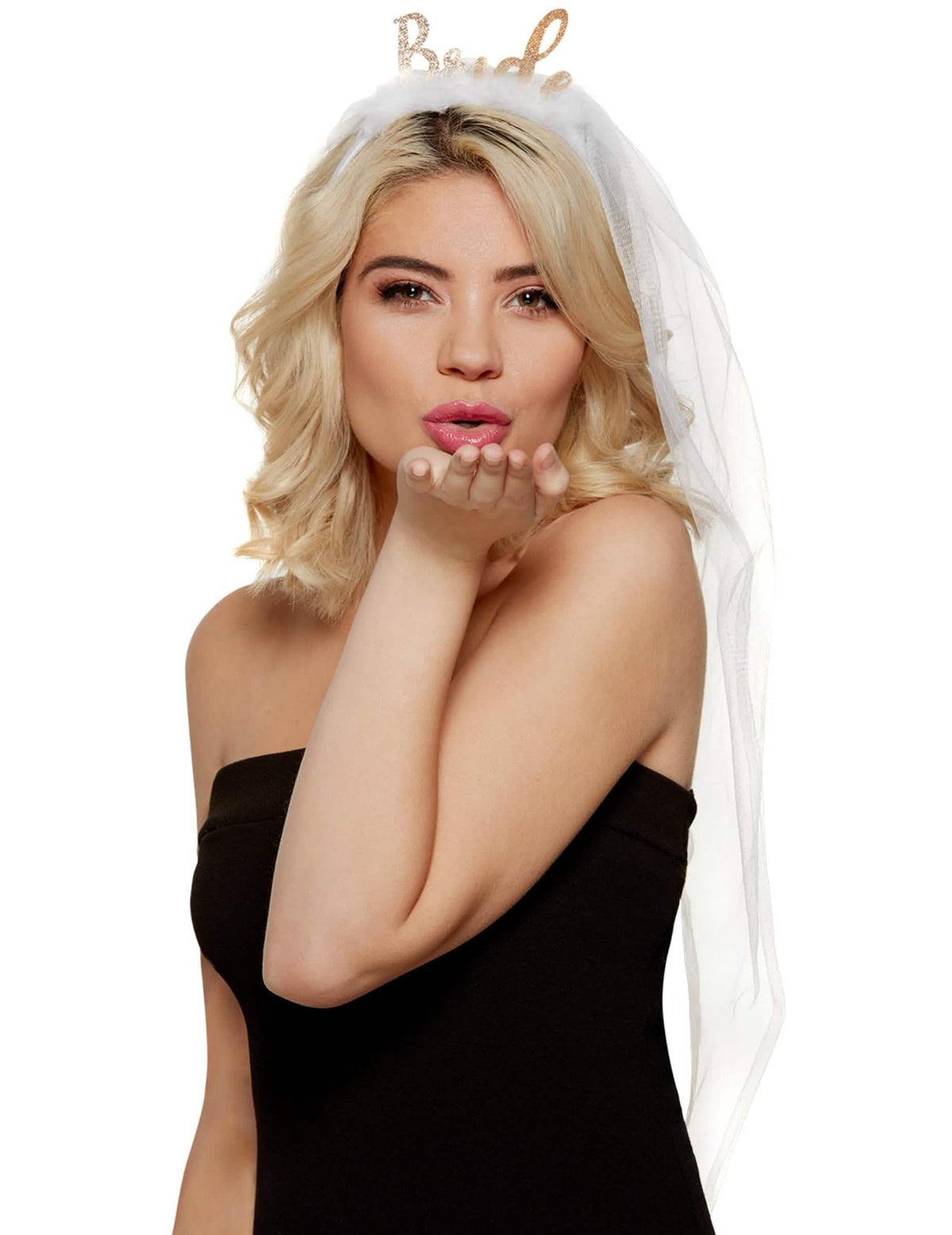 Čelenka so závojom Bride EVJF pre ženu biela a zlatá s trblietkami