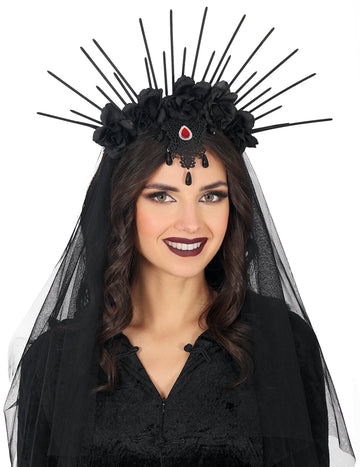 Dámska kvetinová čelenka s čiernym závojom