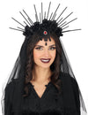 Serre-tête fleurs avec voile pour femme noir à pointes et roses noires
