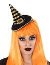 Serre-tête mini chapeau de sorcière pour adulte noir et or rayé