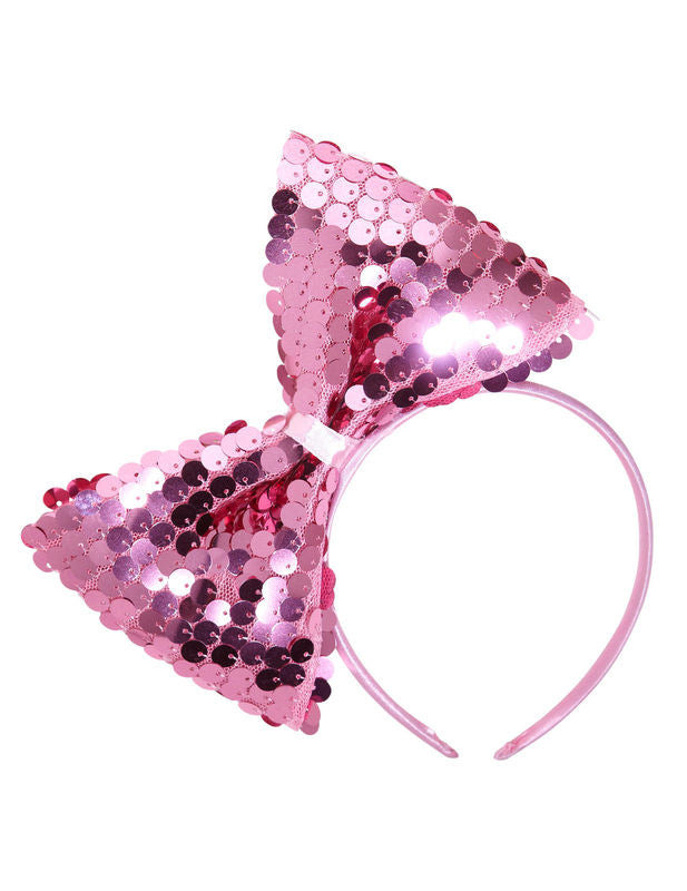Vue de profil du serre-tête noeud à sequins pour adulte