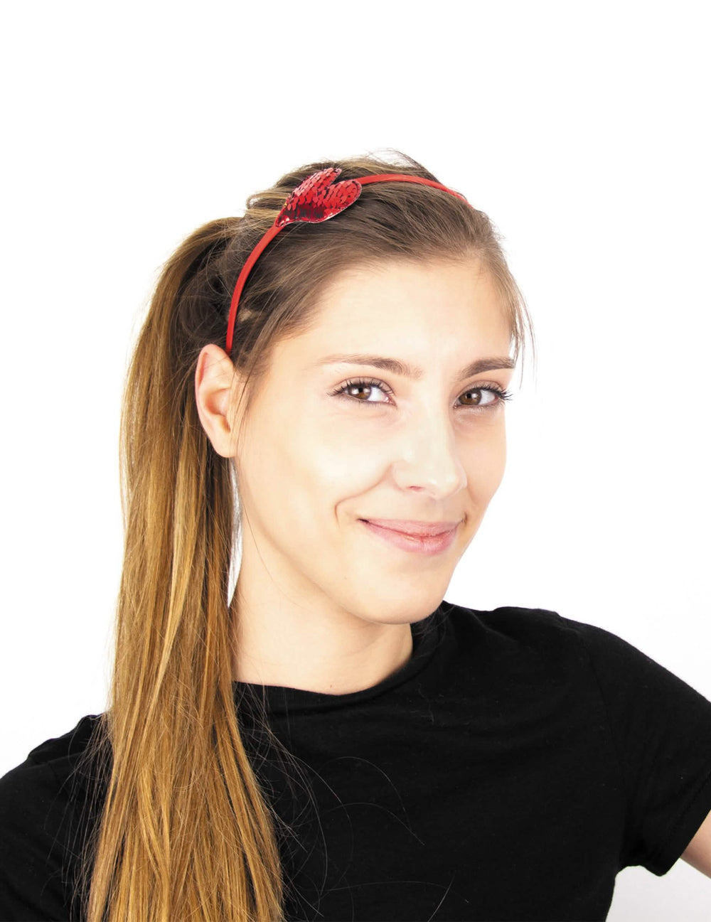 Čelenka s malým srdiečkom s flitrami pre dospelý červená