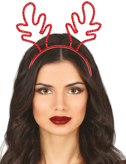 Vianočná čelenka so sobami a červenými kamienkami