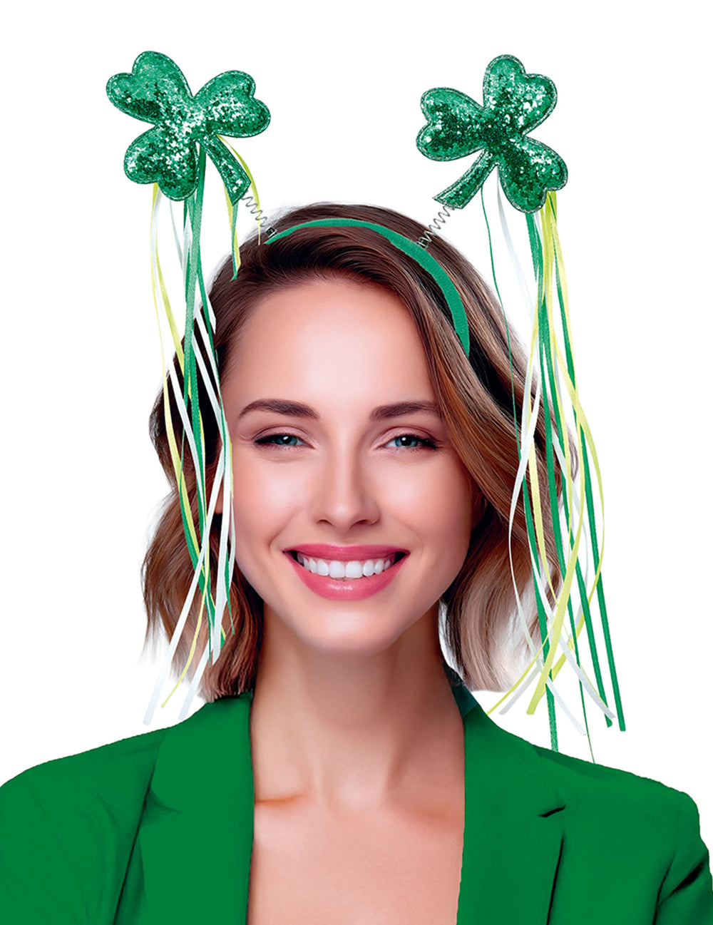 Vue de face du serre-tête trèfles avec rubans St Patrick