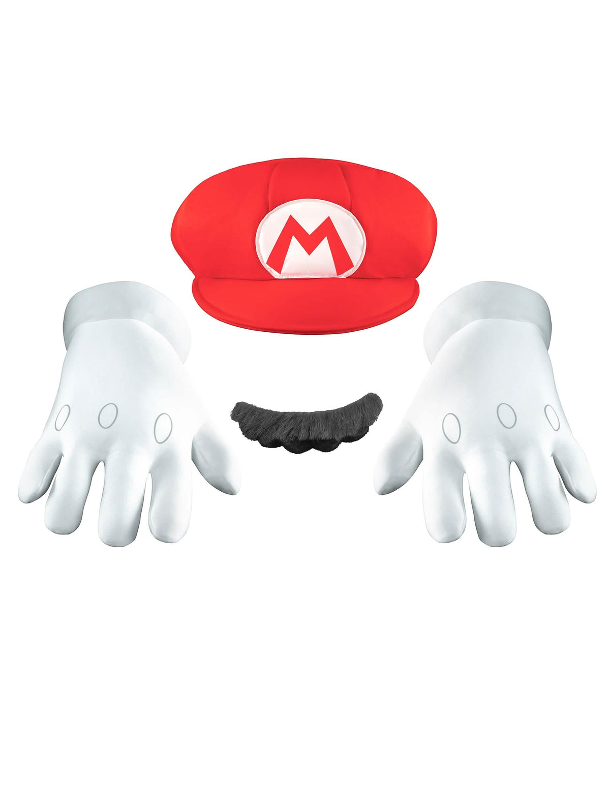 Súprava doplnky Mario™ pre dospelý červená a biela s čiapkou rukavice a fúzy