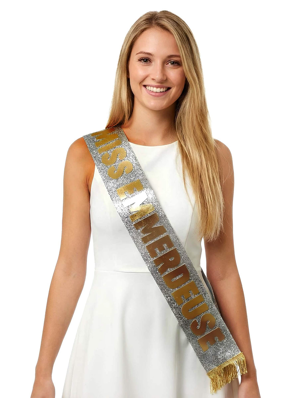 Détail de l'écharpe du set accessoires miss emmerdeuse écharpe et diadème