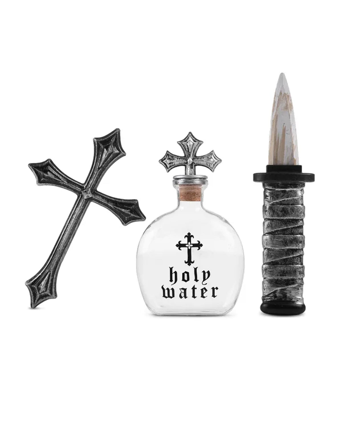 Set d'accessoires chasseur de vampires pour adulte gris avec croix fiole et pieu