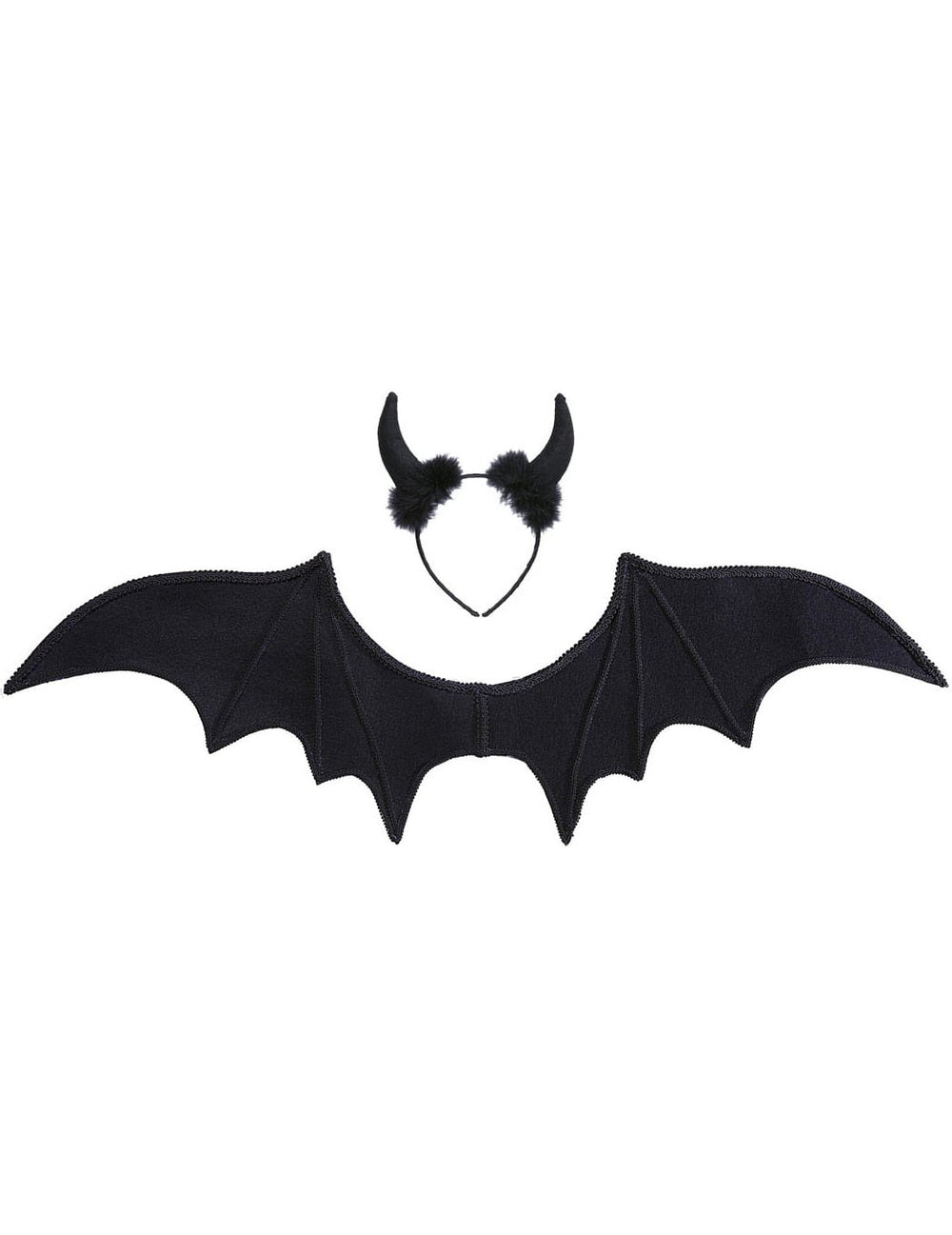 Vue des ailes et du serre-tête du set de démon Halloween pour femme
