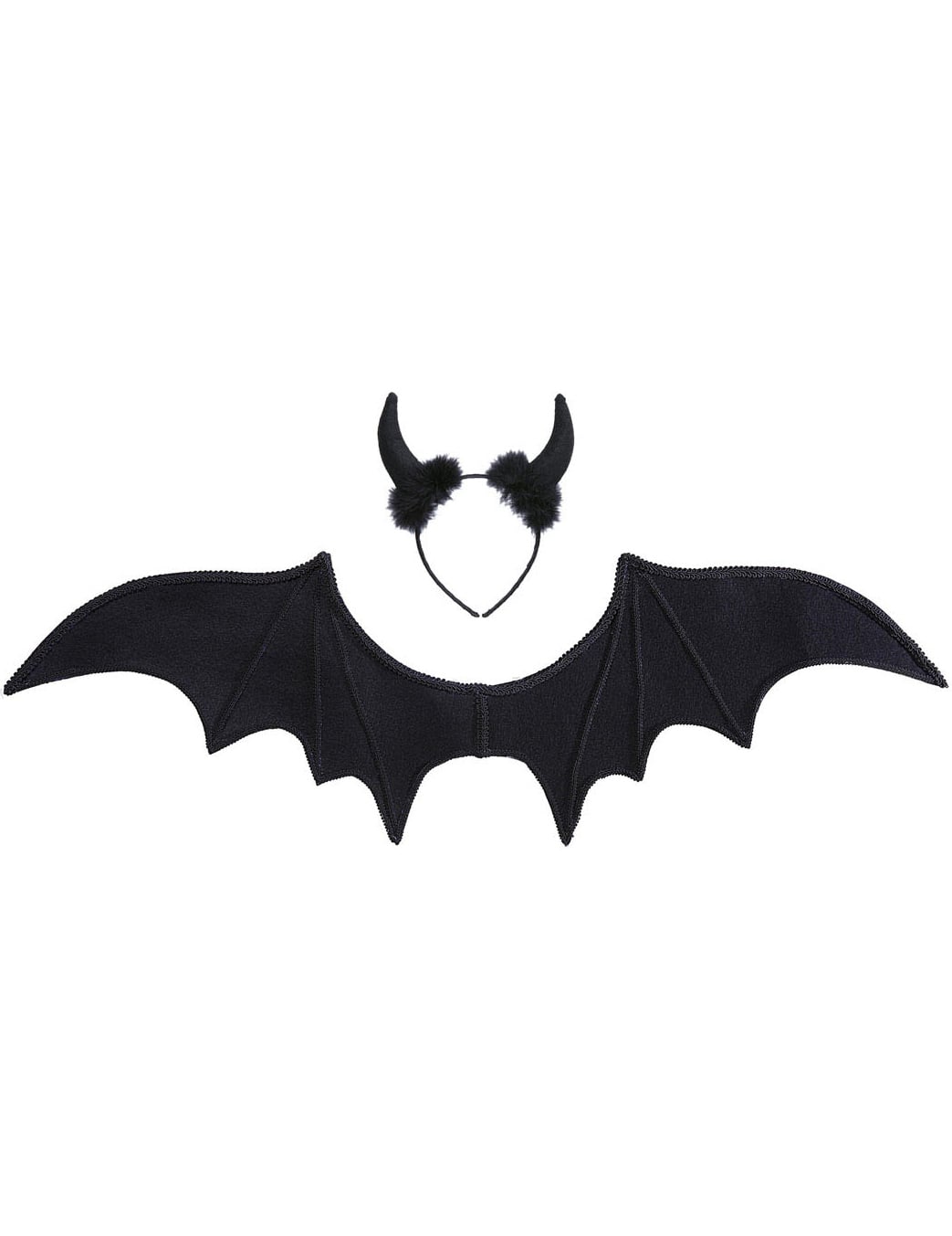 Vue des ailes et du serre-tête du set de démon Halloween pour femme