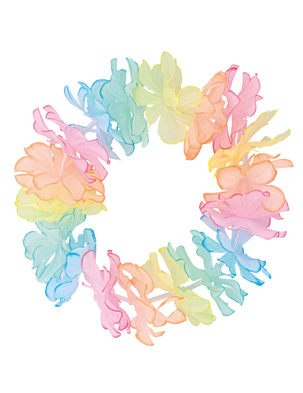 Gros plan sur le collier de fleurs du Set Hawaï pastel pour adulte