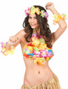 Set Hawaï pour femme multicolore avec fleurs et jupe en paille