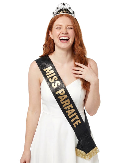 Súprava šálu a diadému Miss Parfaite pre ženu čierna a zlatá