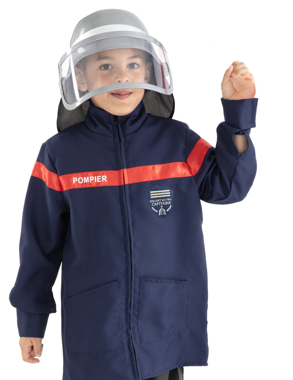 Set veste et casque de pompier pour enfant bleu marine et rouge