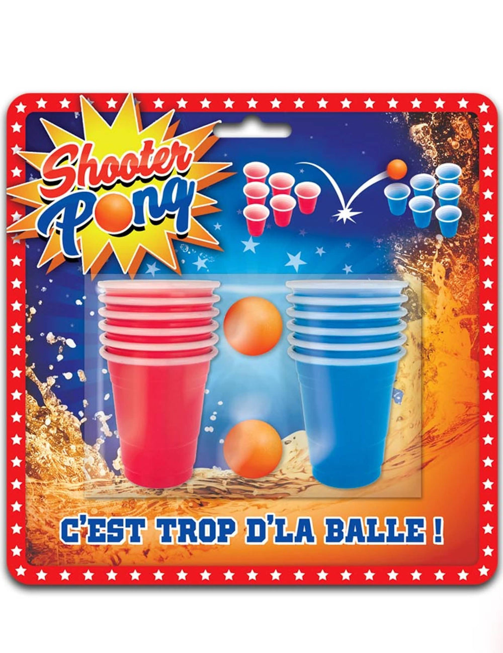 Súprava Shooter Pong pre dospelý červená a modrá s dvoma oranžová loptičkami