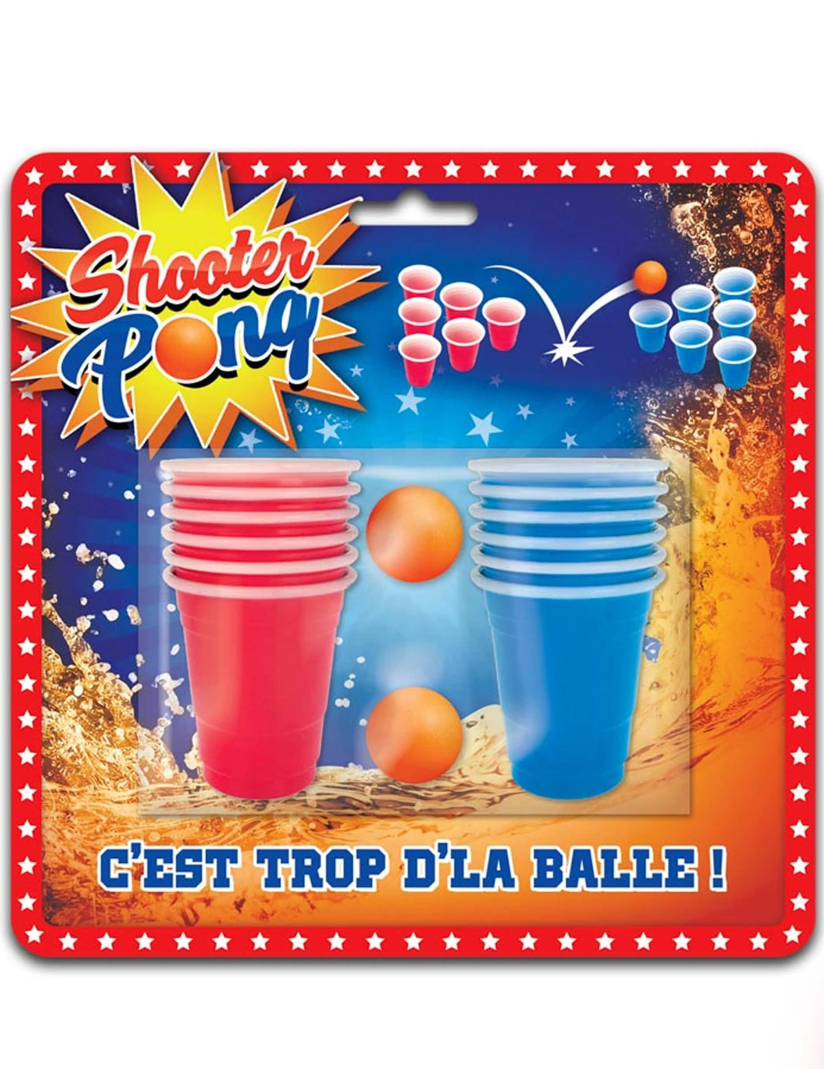 Súprava Shooter Pong pre dospelý červená a modrá s dvoma oranžová loptičkami