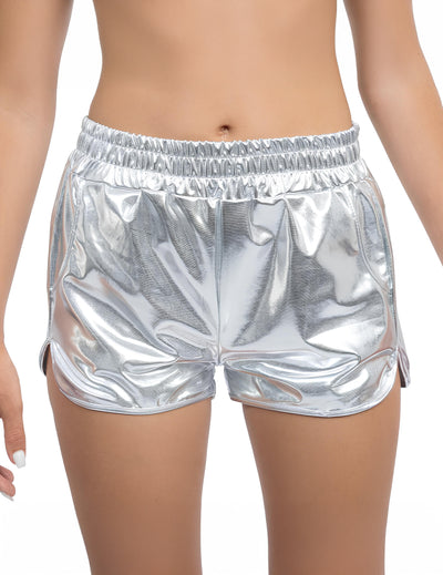 Strieborné metalické šortky pre ženy