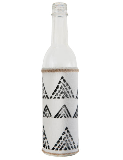 Bouteille en verre vase soliflore ethnique pour décoration blanche et noire