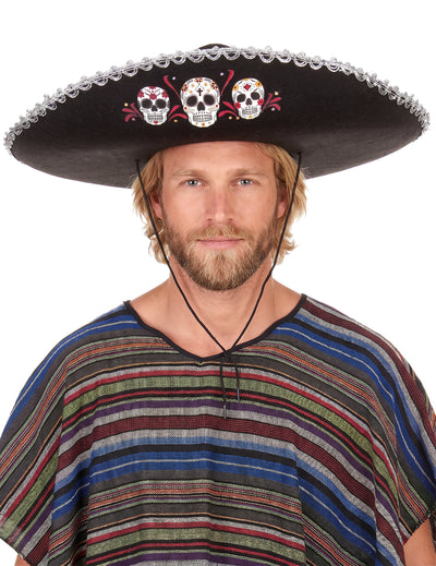 Black Sombrero Dia de los Muertos dospelých strieborných povrchov
