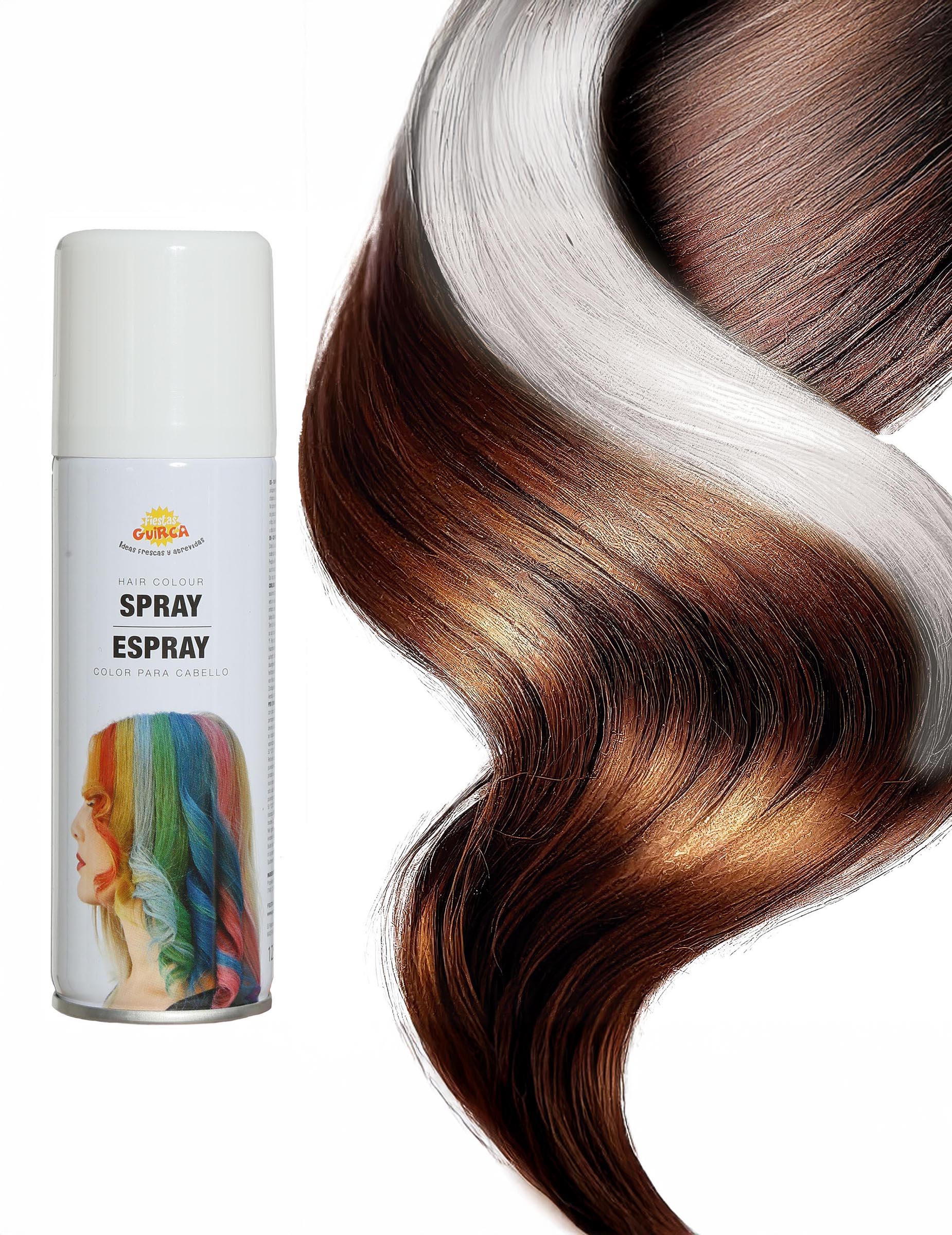 Detail zobrazenia bielej farby na pramene spreja na vlasy