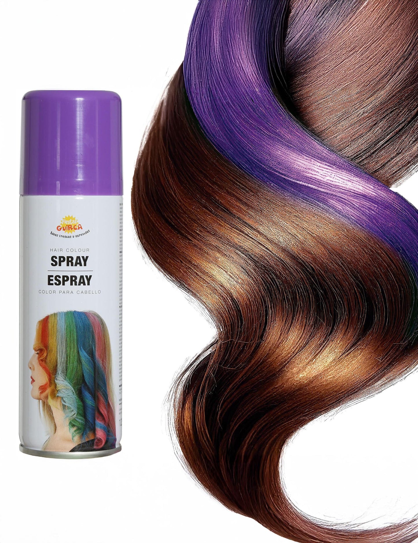 Detail zobrazenia fialovej farby na pramene spreja na vlasy