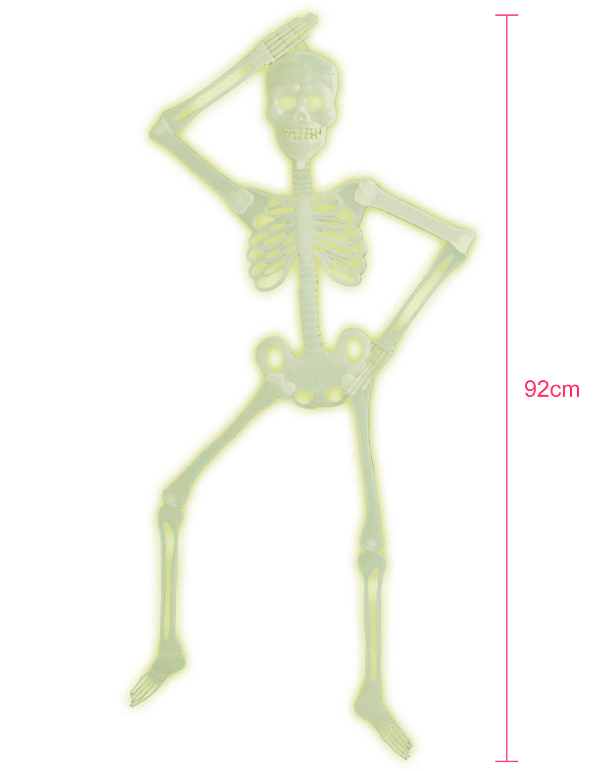 Indication de la hauteur de 92 cm du squelette articulé Halloween phosphorescent