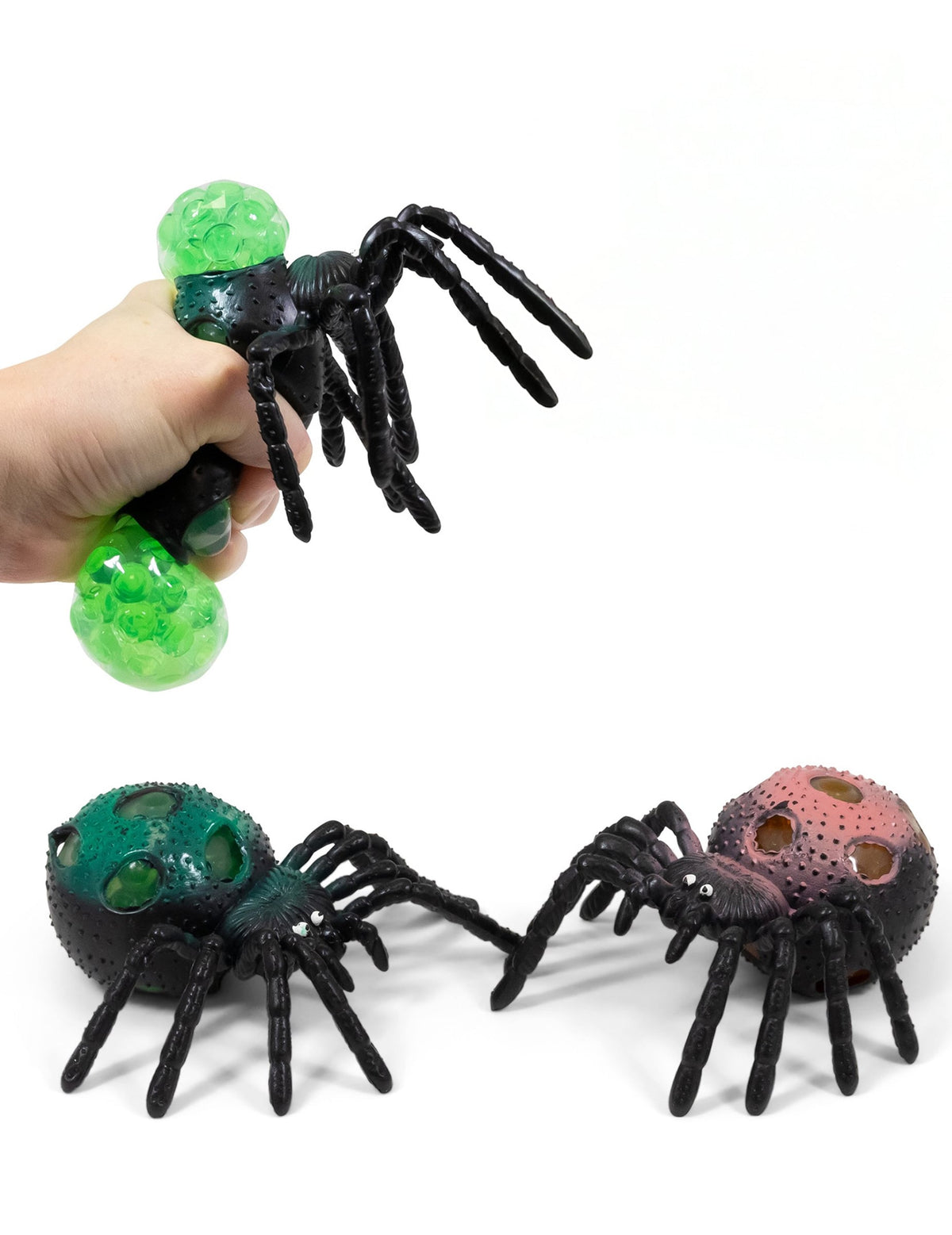 Balle araignée à billes souple pour enfant noir vert et rose