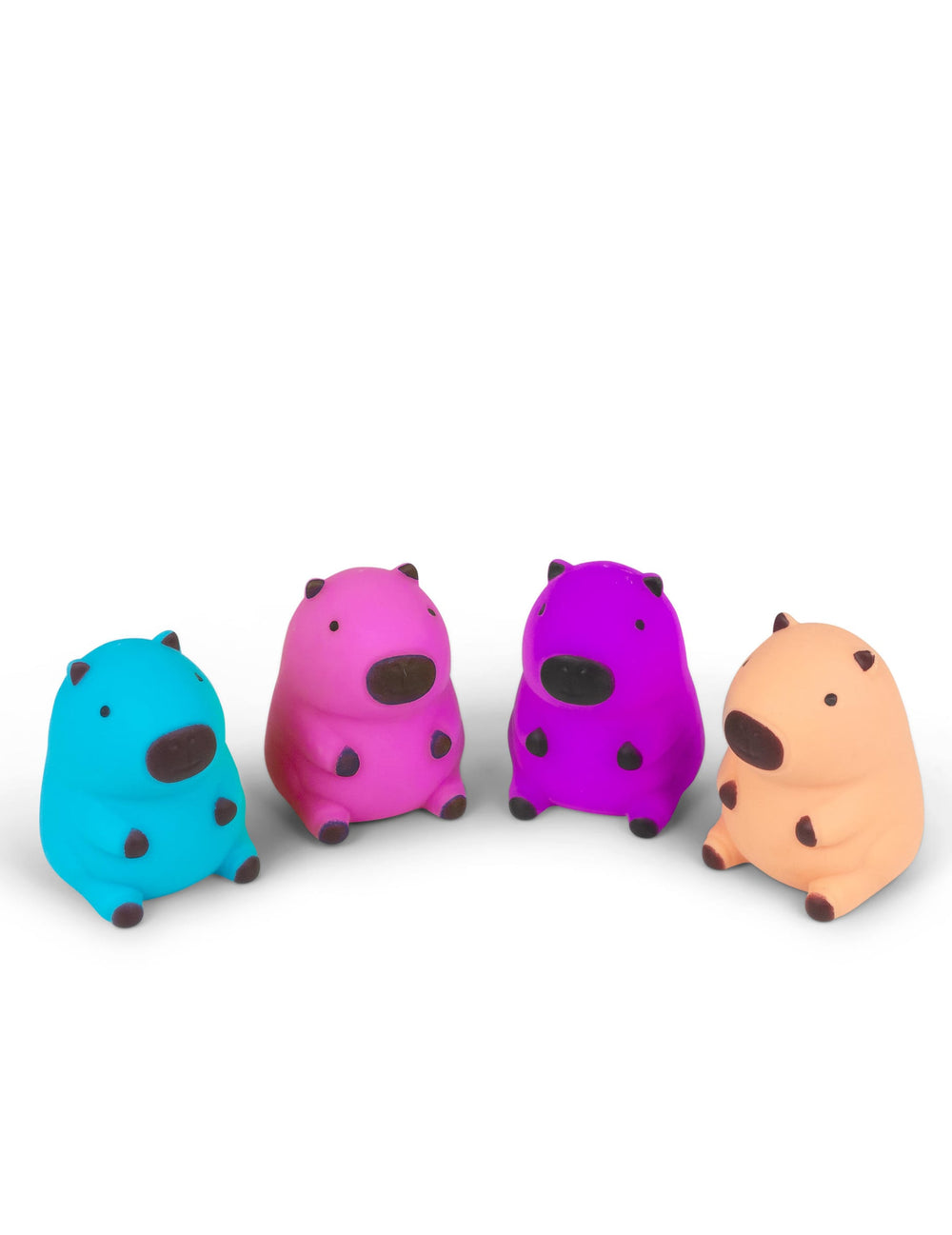 Vue d'ensemble des différents coloris de la balle squishy capybara anti-stress