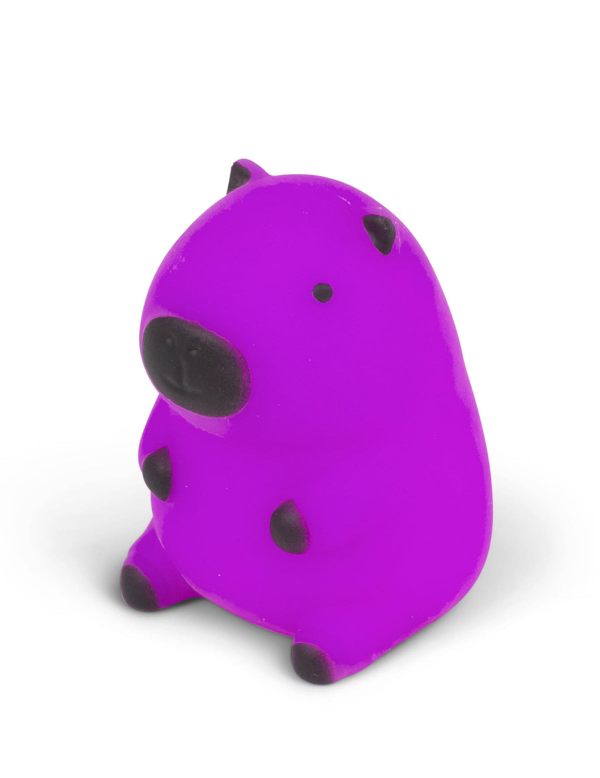 Vue de profil de la variante violette de la balle squishy capybara anti-stress