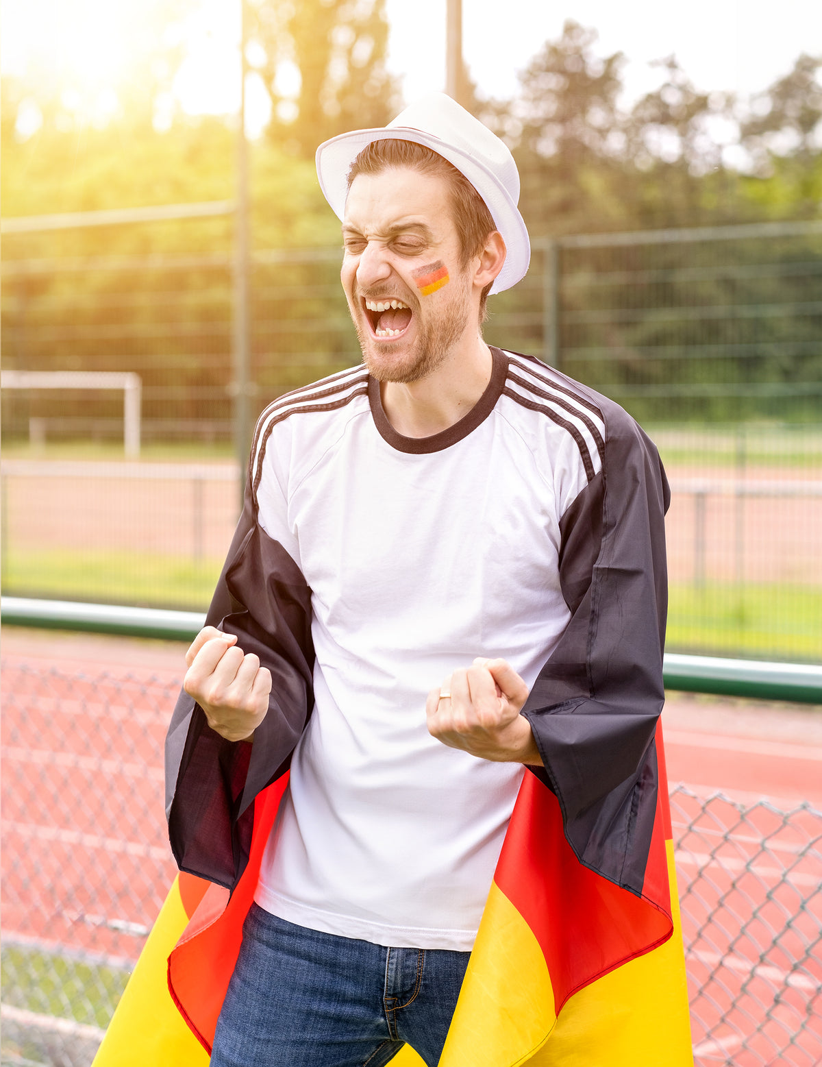 Mise en situation sur un supporter du stick de maquillage Allemagne