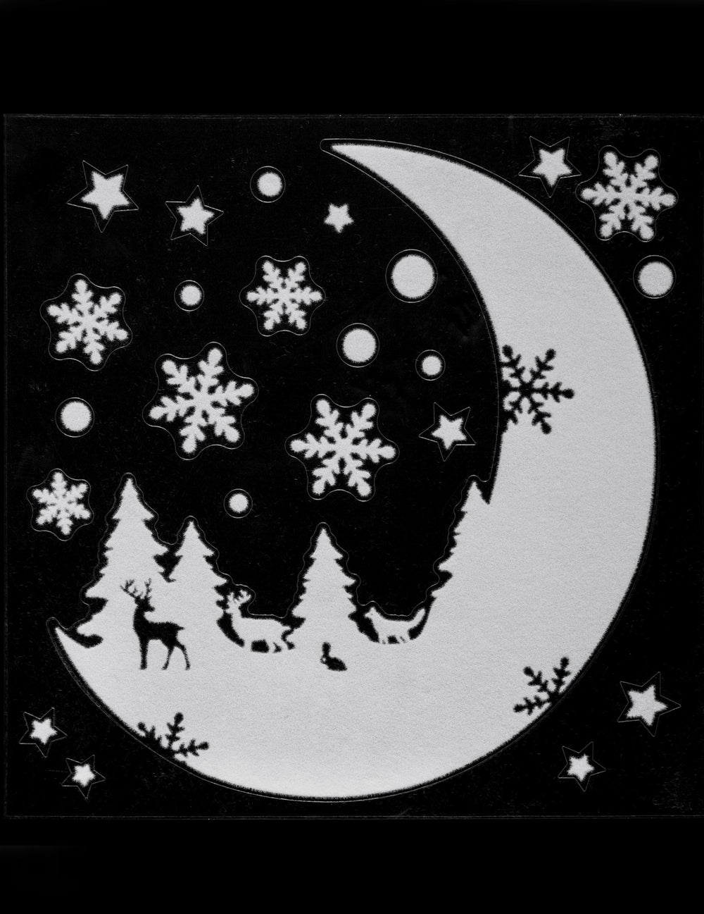Sticker pour vitre lune hivernale blanc pailleté