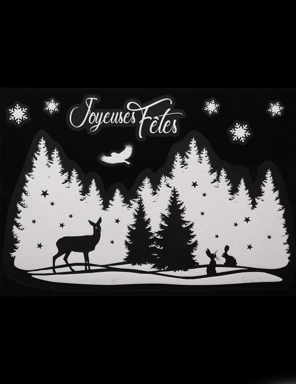 Sticker pour vitre paysage de noël blanc pailleté