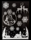 Stickers pour vitre village de noël et flocons pour décoration argentés pailletés