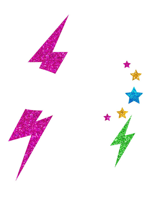 Détail des différents motifs du stickers pour visage éclairs à paillettes