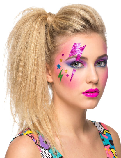 Stickers pour visage éclairs à paillettes multicolores