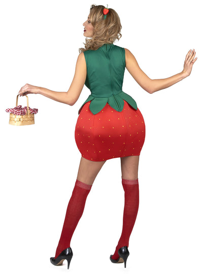 Vue de dos du déguisement robe fraise pour femme