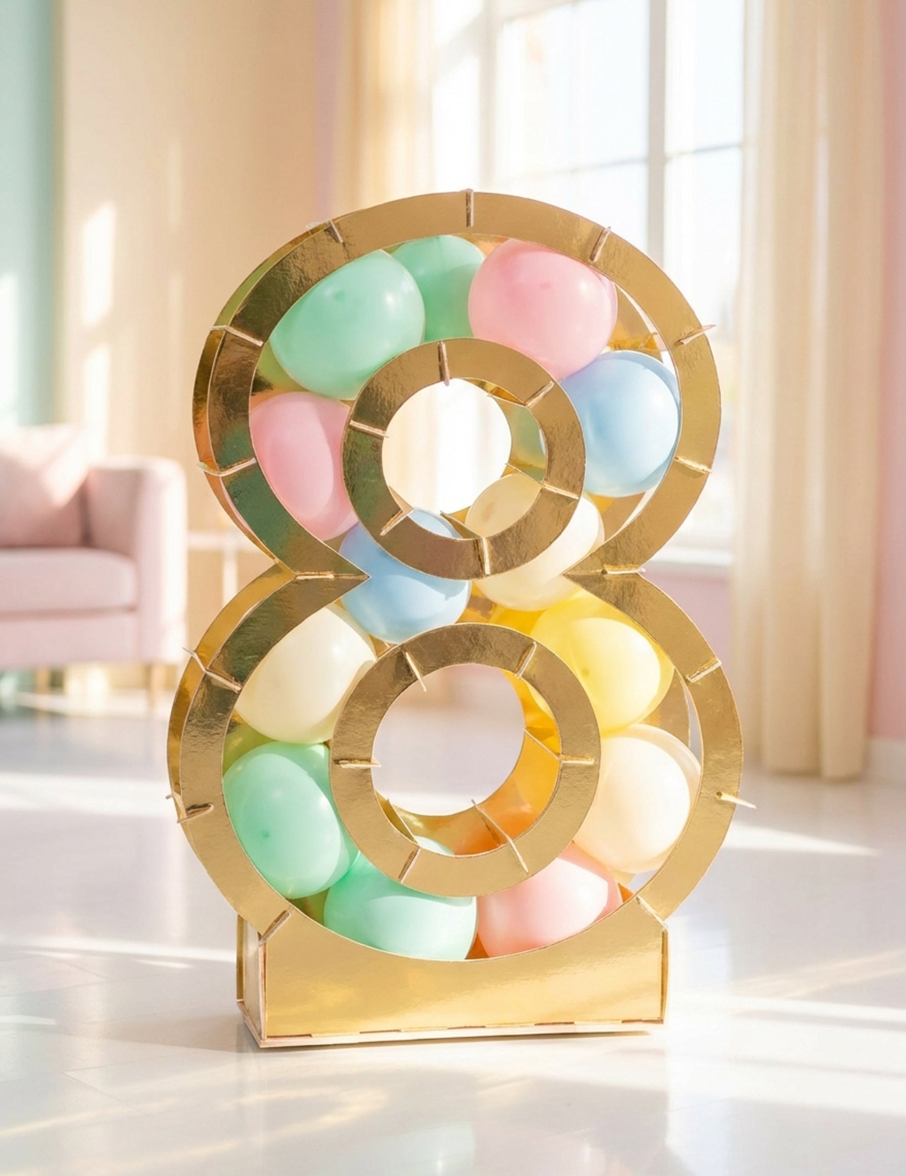 Version chiffre 8 de la structure chiffre doré pour ballons en carton