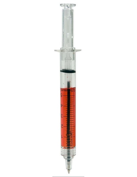 Stylo seringue pour adulte avec liquide rouge