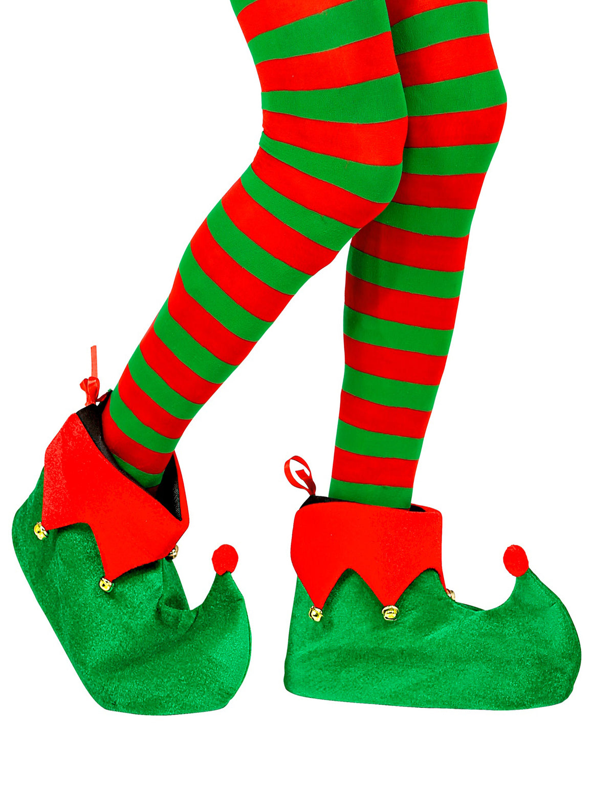 Sur-chaussures de lutin de Noël pour adulte vertes et rouges avec grelots