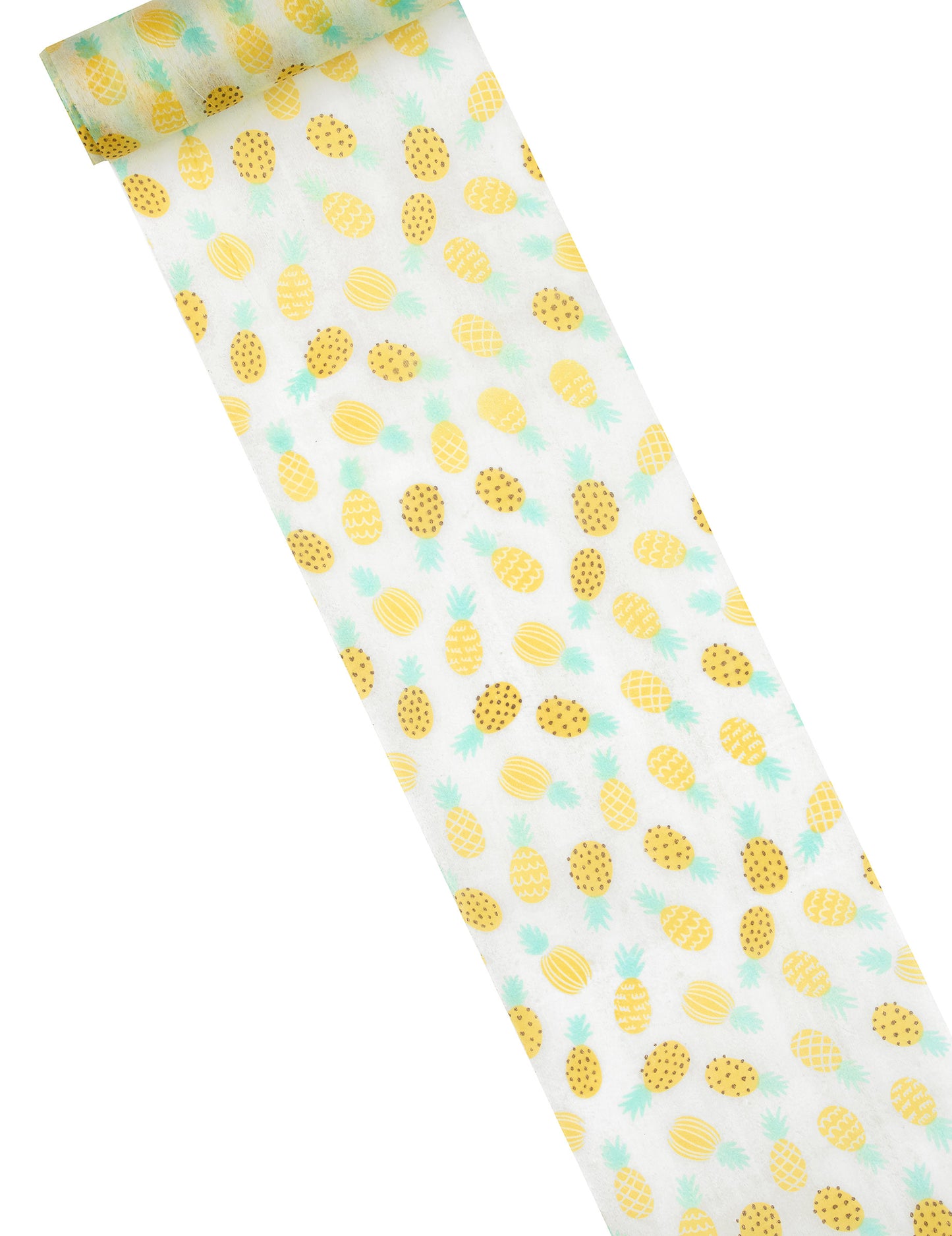 Netkaný prestierací behúň s potlačou bieleho a žltého ananásu, 15 cm x 5 m