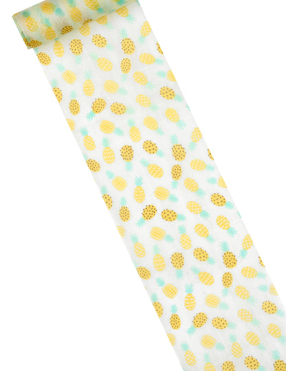 Netkaný prestierací behúň s potlačou bieleho a žltého ananásu, 15 cm x 5 m