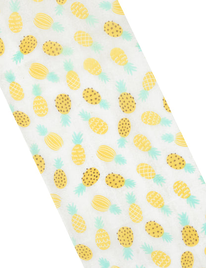 Netkaný prestierací behúň s potlačou bieleho a žltého ananásu, 15 cm x 5 m