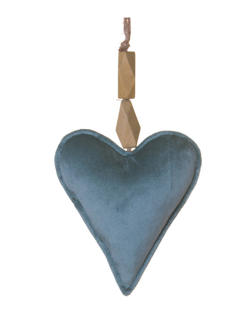 Závesná lampa so srdcom v modrej zamatovej farbe 15 cm elegantné vianočné dekorácie