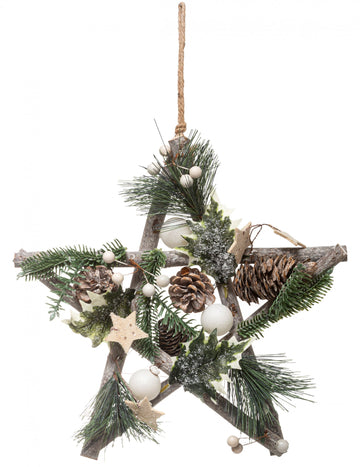 Drevená závesná lampa s prírodnou hviezdou 30 cm rastlinná dekorácia