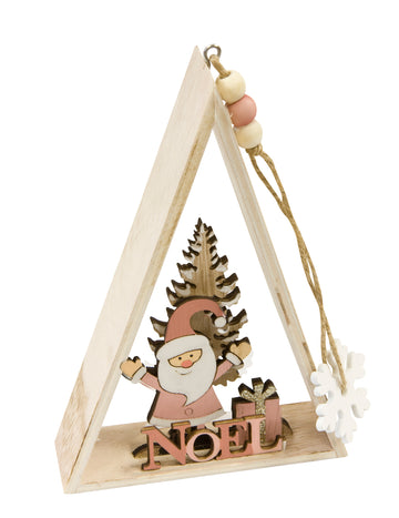 Drevený závesný dekoratívny trojuholník Santa Claus ružovej farby 29 x 6 x 3,5 cm