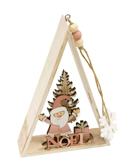 Drevený závesný dekoratívny trojuholník Santa Claus ružovej farby 29 x 6 x 3,5 cm