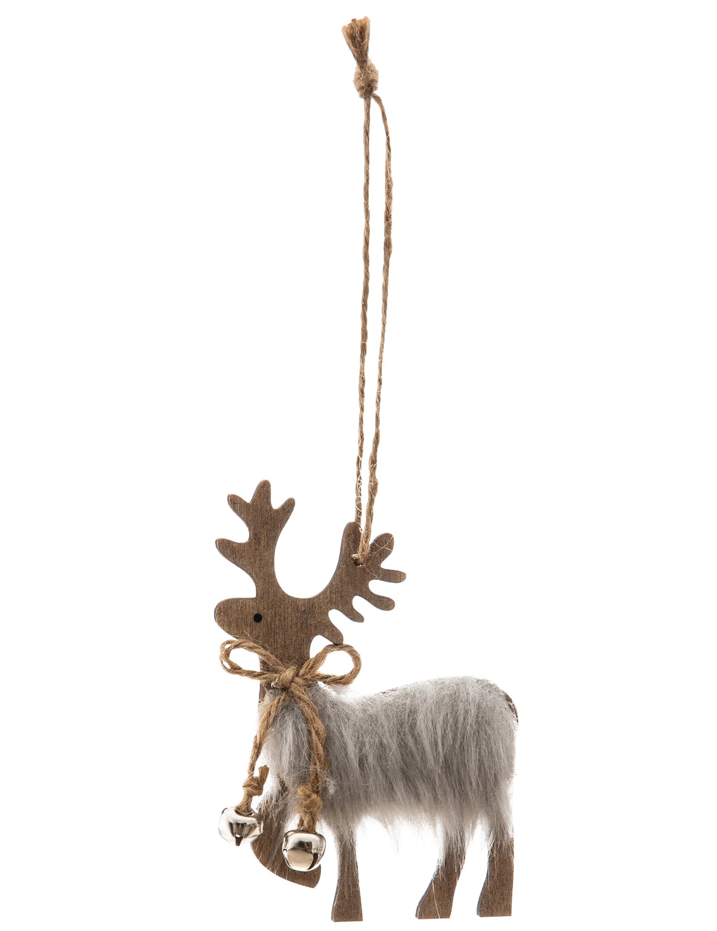 Závesná dekorácia so sobmi s kožušinou 11 cm pre jedľu