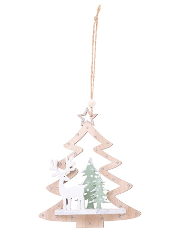 Závesná dekorácia a krajina z jedľového dreva 11 cm Náhodná farba s jeleňom