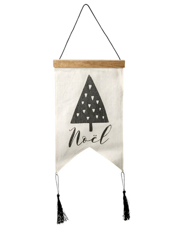 Vianočná nástenná dekorácia z ľanu s grafickým vzorom 37 x 40 cm zavesiť