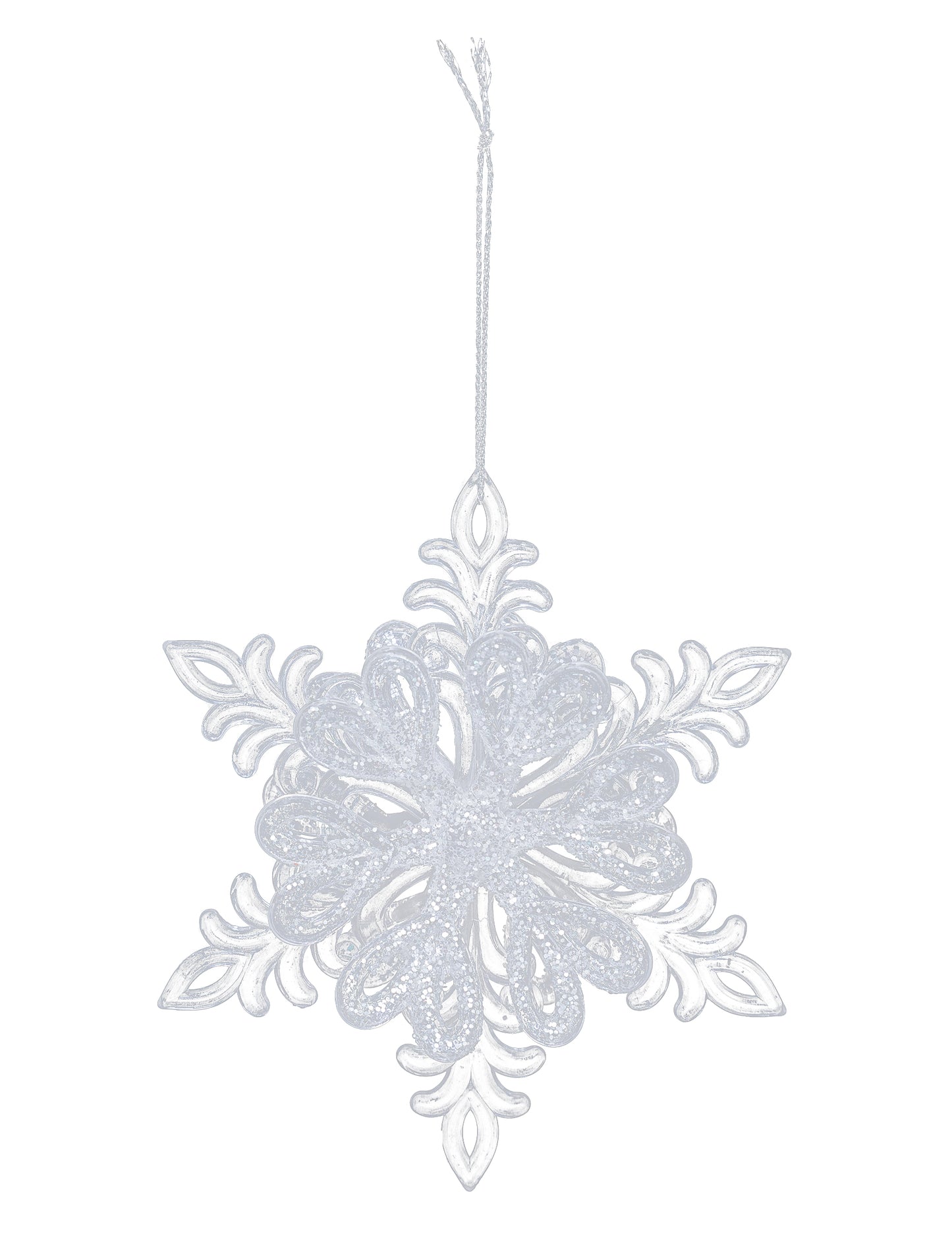 Trblietavá závesná lampa so snehovými vločkami 11 cm náhodný vzor na vianočný stromček