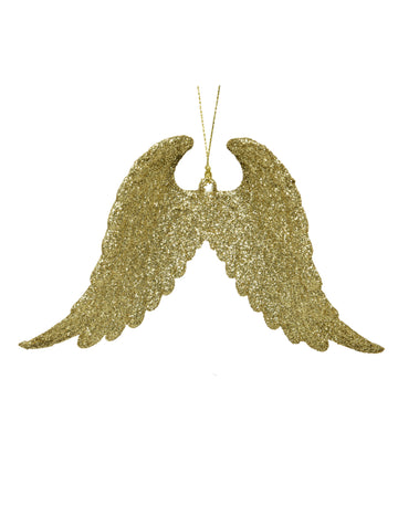 Vianočná ozdoba na stromček v tvare anjelských krídel 10 cm zlaté trblietky